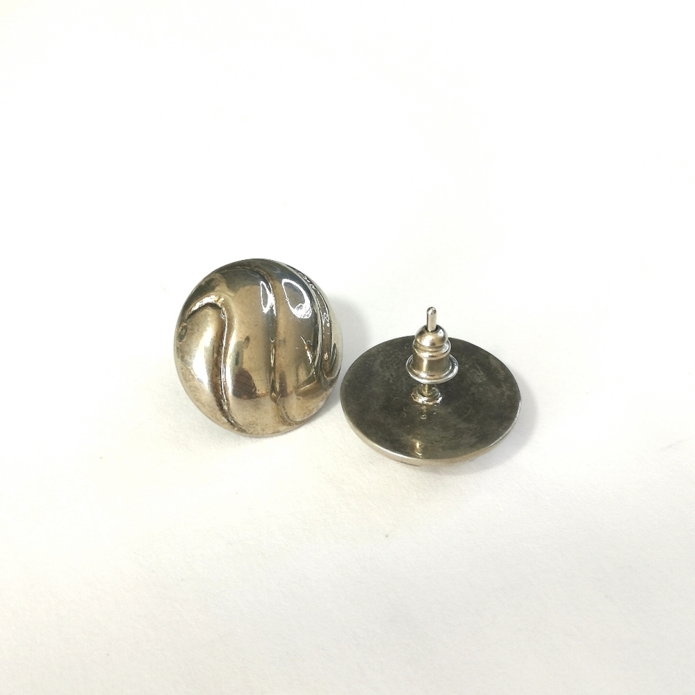 Vintage 80s button earrings silver - Picture 4 of 4